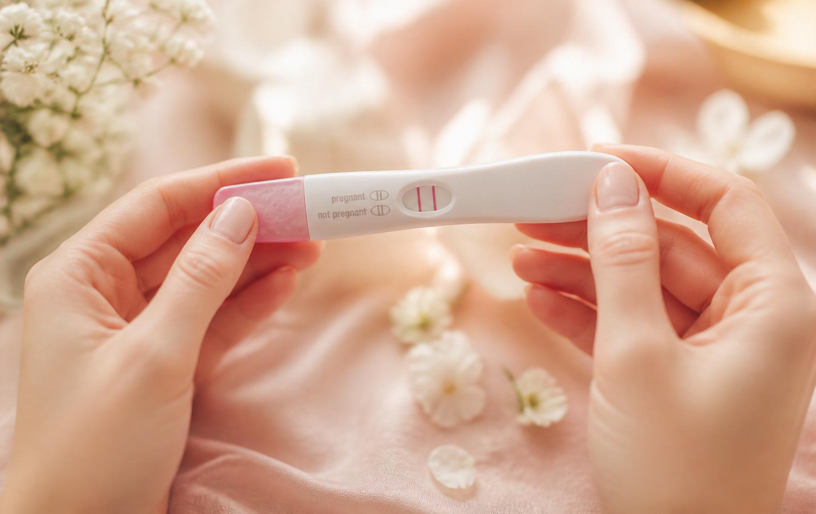 Positive pregnancy test showing two pink lines
